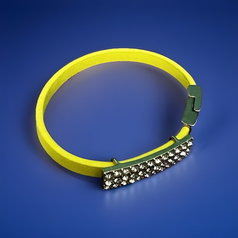 BRACELET Bright Neon Yellow Magnetic Clasp Rhinestone Charm Pop Of Color 80s Fun